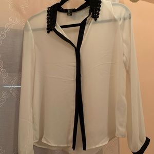 Sheer White Blouse with Black Detailing